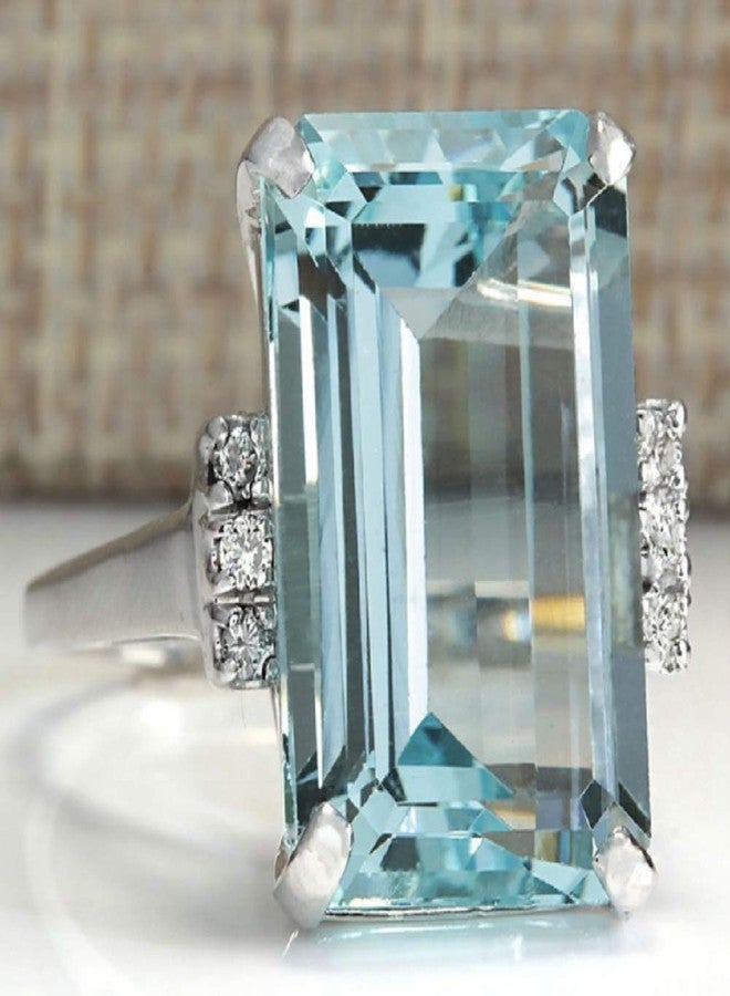 LVSHI Vintage Women 925 Silver Aquamarine Gemstone Ring CZ Cubic Zirconia Ring Wedding Jewelry Size 6-11（Size 8） - Image 1